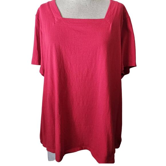 Red Cotton Square Neck Short Sleeve Top Size 2X - Picture 1 of 4